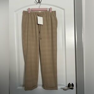 OAK + FORT Women's Tan Pull On Drawstring Trouser Plaid Pants size medium NWT